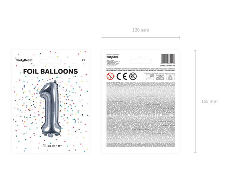 Balon foliowy 1 srebrny cyfra 35cm 1 sztuka FB10M-1-018