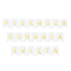 Baner komunijny Pierwsza Komunia Święta flagi złote litery 16cm 1szt BAN-3