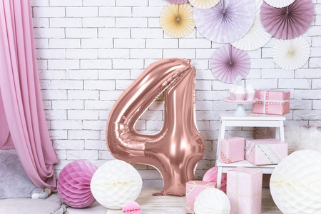 Balon foliowy cyferka 4 różowe złoto 86cm 1 sztuka FB1M-4-019R