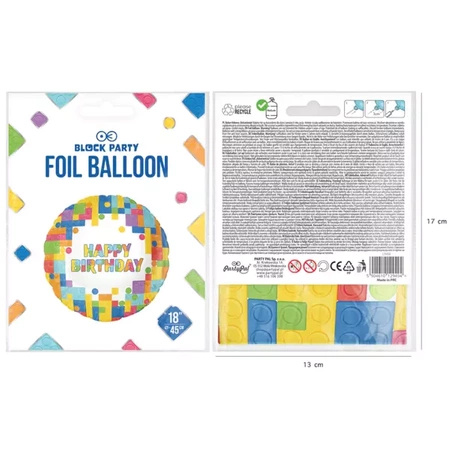 Balon foliowy Happy Birthday Klocki 45cm 1 sztuka 129494