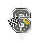 Świeczka na tort cyfra 6 Wyścigówki Race On 1 sztuka 169285