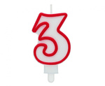Świeczka na tort cyfra 3 czerwony kontur 8 cm 1 sztuka PF-SCC/3