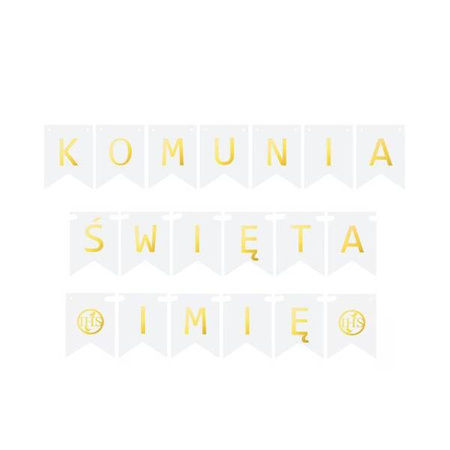 Baner komunijny Komunia Święta + imię flagi złote litery 16cm 1szt BAN-5