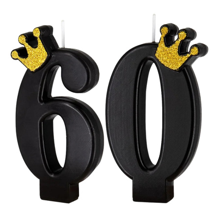 Świeczki na tort 60 czarna złota korona 8,8 cm sw60-2