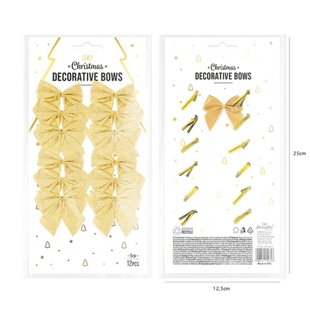 Kokardki dekoracyjne do prezentów złote brokatowe 12 sztuk 154748