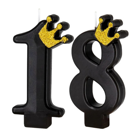 Świeczki na tort 18 czarna złota korona 8,8 cm sw18-2