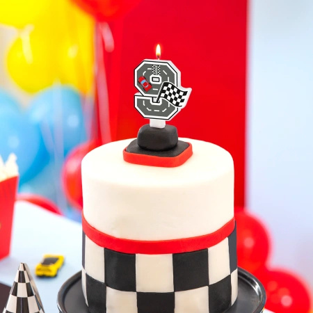 Świeczka na tort cyfra 9 Wyścigówki Race On 1 sztuka 169315