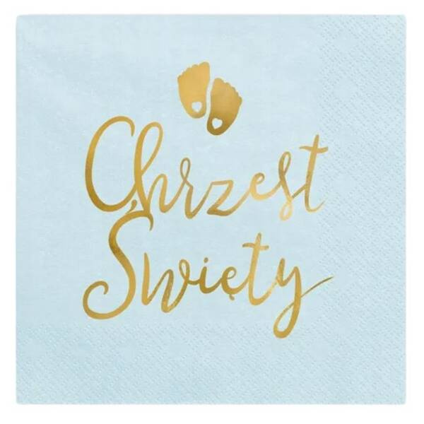 Serwetki niebieskie Chrzest Święty złoty napis 12 sztuk SP33-94-001J