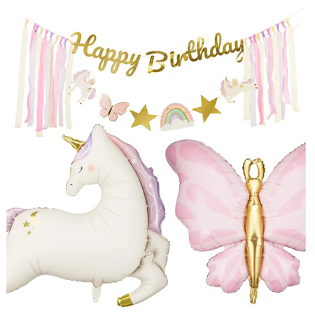 Dekoracje urodzinowe Jednorożce baner balony zestaw zes-JED7