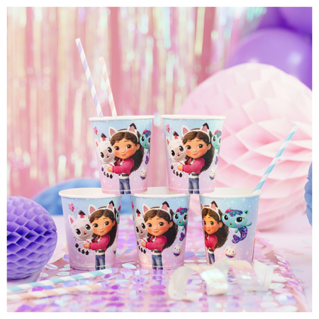 Kubeczki, talerzyki, serwetki Koci Domek Gabi papierowe zestaw urodzinowy na 12 osób zes-GABI3