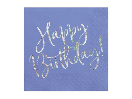 Niebieskie serwetki na urodziny Happy Birthday holo 33cm 20 sztuk SP33-80-074