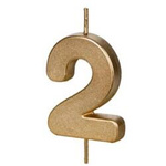 Świeczka na tort cyferka 2 złota urodziny 4,5cm Partydeco 1 sztuka SCU9-2