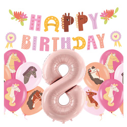 Balony na 8 urodziny Koniki girlanda napis Happy Birthday zes-konie18