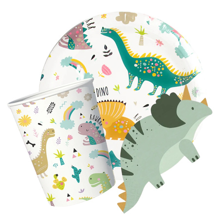 Kubeczki talerzyki serwetki papierowe Dinozaury urodziny zestaw dla 12 osób zes-DINO19