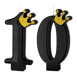 Świeczki na tort 10 czarna złota korona 8,8 cm sw10-2