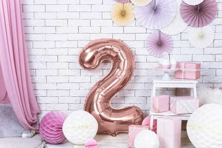 Balon foliowy cyferka 2 różowe złoto 86cm 1 sztuka FB1M-2-019R