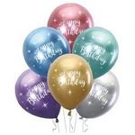 Balony chromowane Happy Birthday kolorowe 30cm 6 sztuk 400826