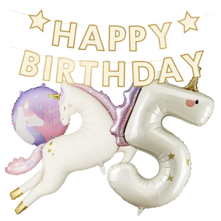 Dekoracje na 5 urodziny Jednorożce baner balony zestaw zes-JED12