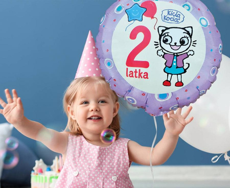 Balon Kicia Kocia 2 latka urodziny okrągły foliowy 36cm Godan 1 sztuka FG-OKK2
