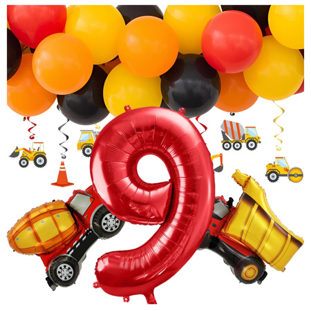 Zestaw na 9 urodziny balony budowa betoniarka wywrotka zes-BUD19