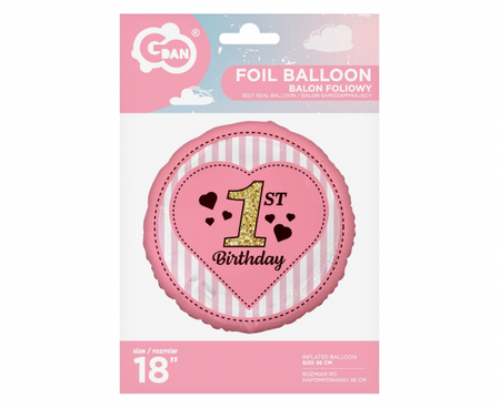 Balon foliowy na Roczek dziewczynki różowy 45cm 1szt FG-1BDR