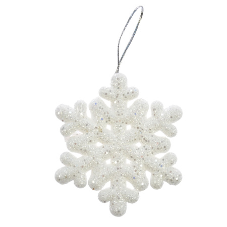 Zawieszki na choinkę śnieżynki białe brokatowe 7cm 8 sztuk BN0332