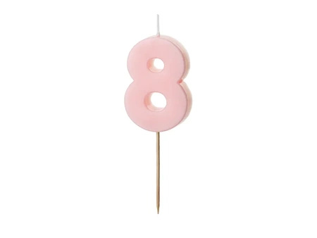 Świeczka na tort cyferka 8 różowa pastelowa jasna 5,5cm 1 sztuka SCU10-8-081J
