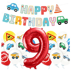 Balony na 9 urodziny Pojazdy Budowa baner Happy Birthday zestaw zes-AUTO22