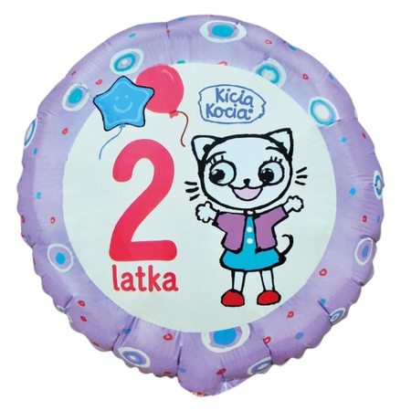Balon Kicia Kocia 2 latka urodziny okrągły foliowy 36cm Godan 1 sztuka FG-OKK2