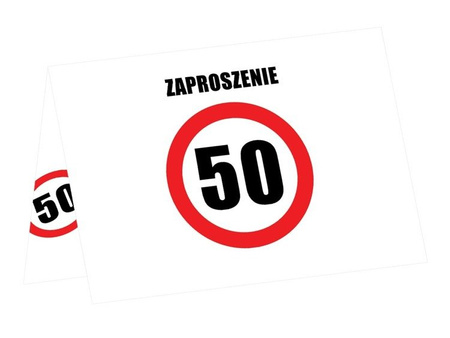 Zaproszenia na 50 urodziny znak zakazu 6 sztuk ZAP-ZAKAZ-50