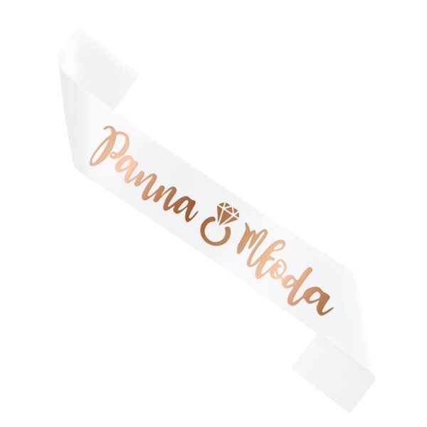Szarfa Panna Młoda biała 160 cm rose gold