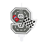 Świeczka na tort cyfra 9 Wyścigówki Race On 1 sztuka 169315