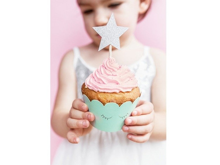 Dekoracje do babeczek muffinek Gwiazdki srebrne pikery 6 sztuk KPM19-018B