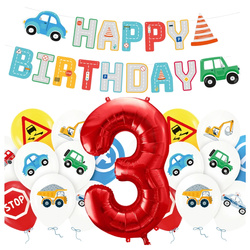Balony na 3 urodziny Pojazdy Budowa baner Happy Birthday zestaw zes-AUTO16