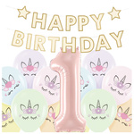 Dekoracje na Roczek Jednorożce baner balony zestaw zes-JED14