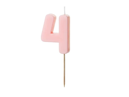 Świeczka na tort cyferka 4 różowa pastelowa jasna 5,5cm 1 sztuka SCU10-4-081J