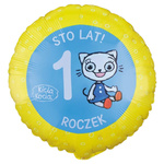 Balon foliowy Kicia Kocia Roczek okrągły 36cm 1 sztuka FG-OKK1