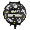 Balon foliowy pady do gier z napisem Happy Birthday pastylka okrągły 35 cm 1 sztuka FB344