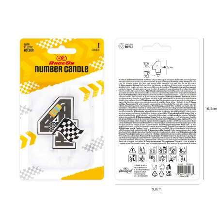 Świeczka na tort cyfra 4 Wyścigówki Race On 1 sztuka 169261