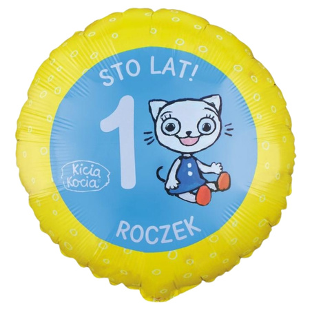Balon foliowy Kicia Kocia Roczek okrągły 36cm 1 sztuka FG-OKK1