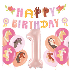 Balony na Roczek 1 urodziny Koniki girlanda napis Happy Birthday zes-konie11
