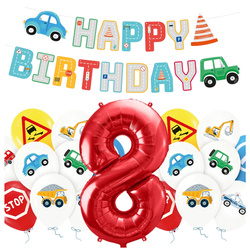 Balony na 7 urodziny Pojazdy Budowa baner Happy Birthday zestaw zes-AUTO20