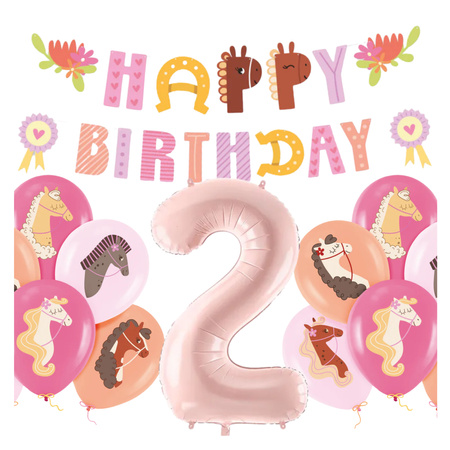 Balony na 2 urodziny Koniki girlanda napis Happy Birthday zes-konie12