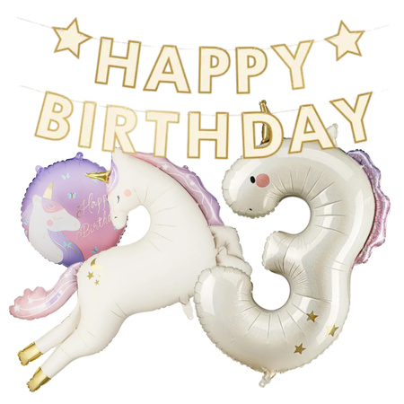 Dekoracje na 3 urodziny Jednorożce baner balony zestaw zes-JED10