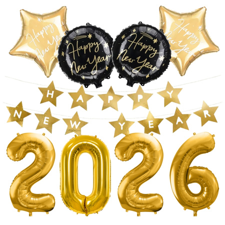 Dekoracje na Sylwestra 2026 balony baner złote czarne zes-SYL24