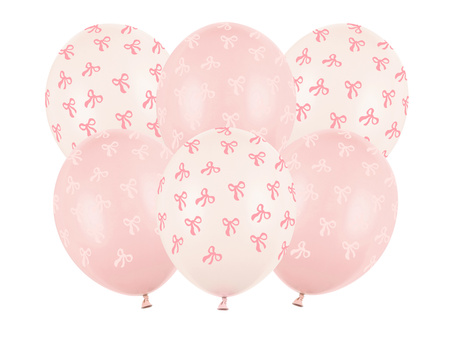 Balony w różowe kokardki różowe kremowe zestaw 30cm 6 sztuk SB14P-340-000-6