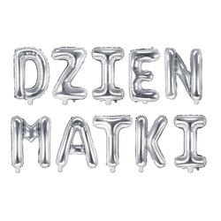 Balony DZIEN MATKI napis foliowe srebrne 35cm FB2M-DZIEN-MATKI-018