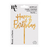 Topper na tort Happy Birthday akrylowy złoty 14 cm 1 sztuka PF-DAKH