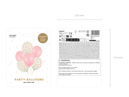 Balony w różowe kokardki różowe kremowe zestaw 30cm 6 sztuk SB14P-340-000-6