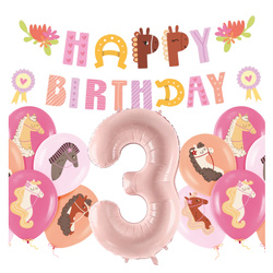 Balony na 3 urodziny Koniki girlanda napis Happy Birthday zes-konie13